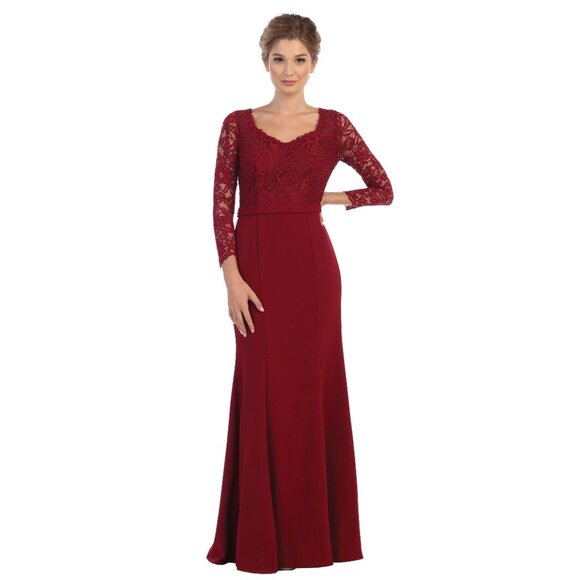 Eva USA Dresses & Skirts - Eva USA #3310 Lace and Jersey Formal Gown-Size M-BURGUNDY NWTags